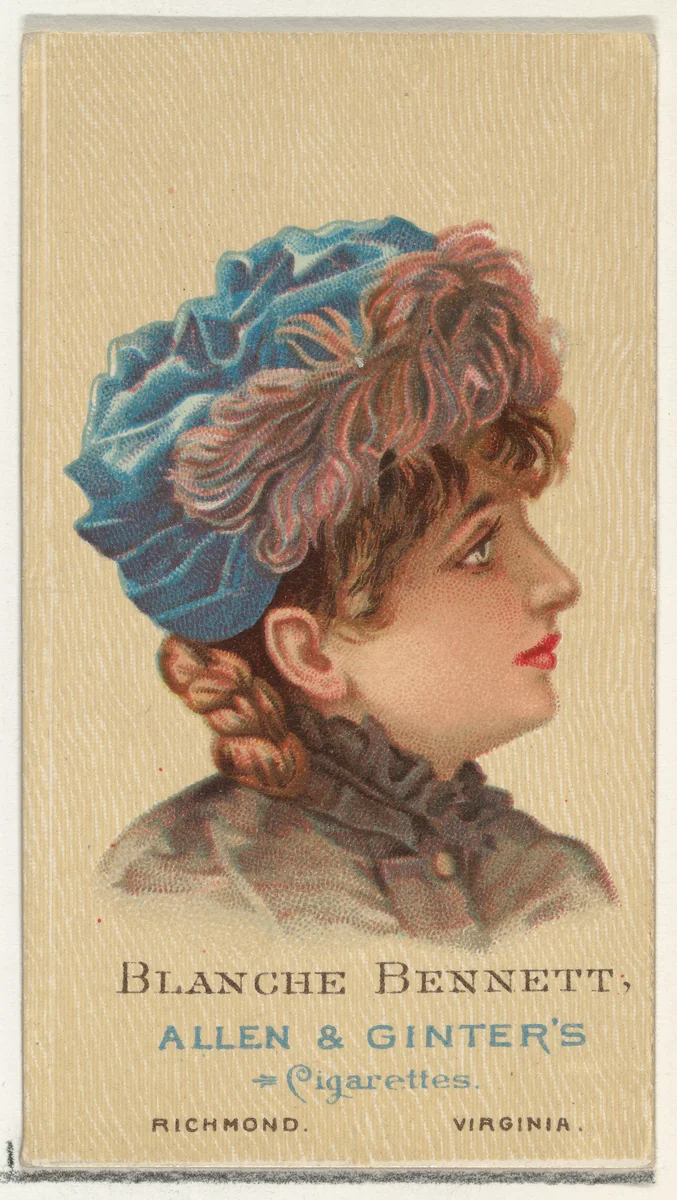 Blanche Bennett, from World's Beauties, Series 2 (N27) for Allen & Ginter Cigarettes by Allen & Ginter, print, 1888