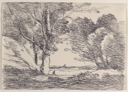 Tower at the Lake's Horizon (Tour á L'Horizon d'un Lac) by Camille Corot, print, 1871