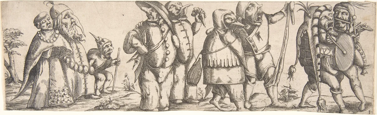 Procession of Monstrous Figures by Wendel Dietterlin, print, 1615