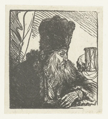 Geleerde met een zandloper by anonymous, print, 1625-1674