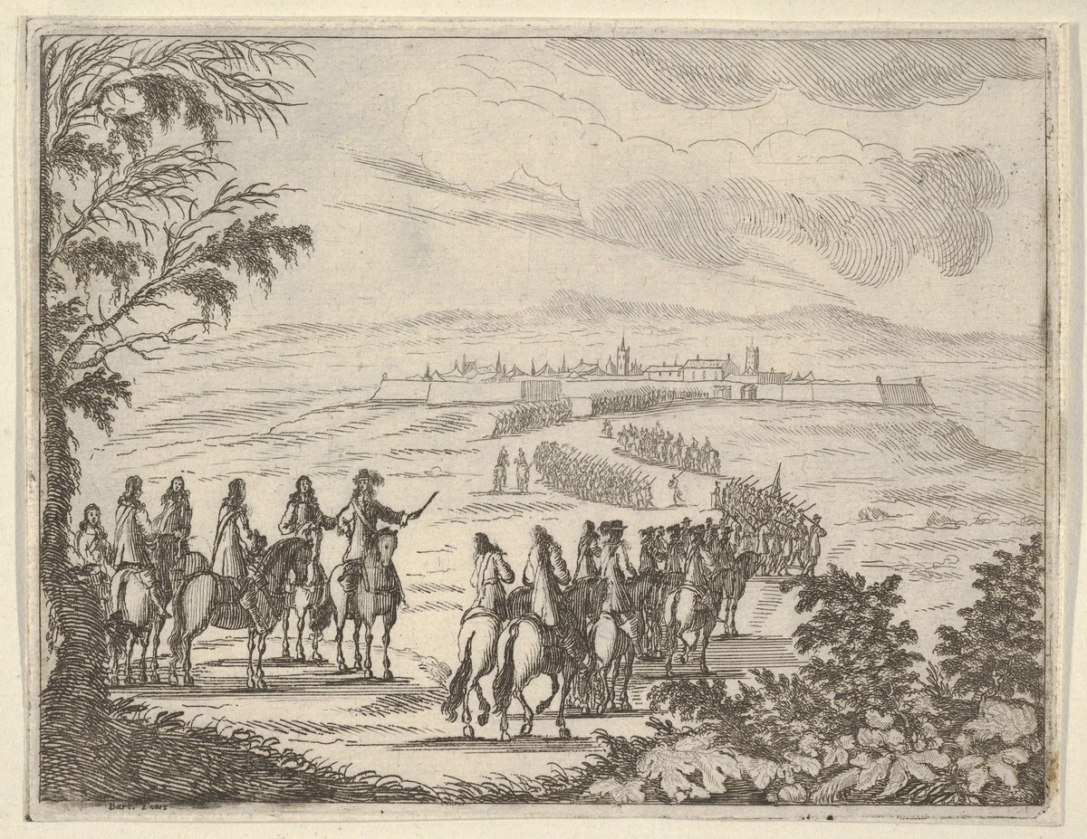 Francesco I d'Este Goes to Pinarola for the Security of his States, from "L'Idea di un Principe ed Eroe Cristiano in Francesco I d'Este, di Modena e Reggio Duca VIII [...]" by Bartolomeo Fenice, print, 1659