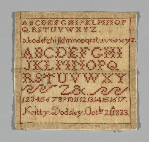 Sampler by Kitty Marriot Moffatt, textile, 1833