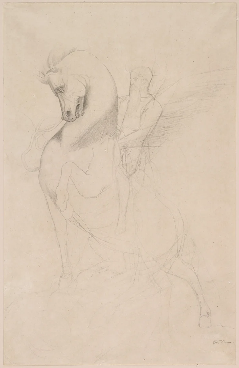 Winged Horseman by Odilon Redon, drawing, 1875