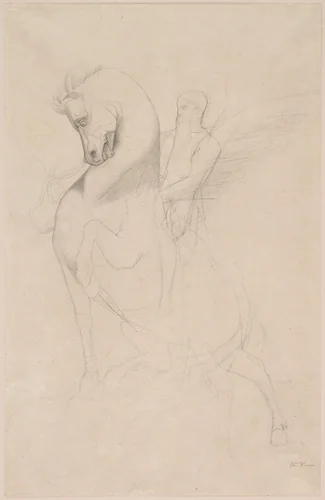 Winged Horseman by Odilon Redon, drawing, 1875
