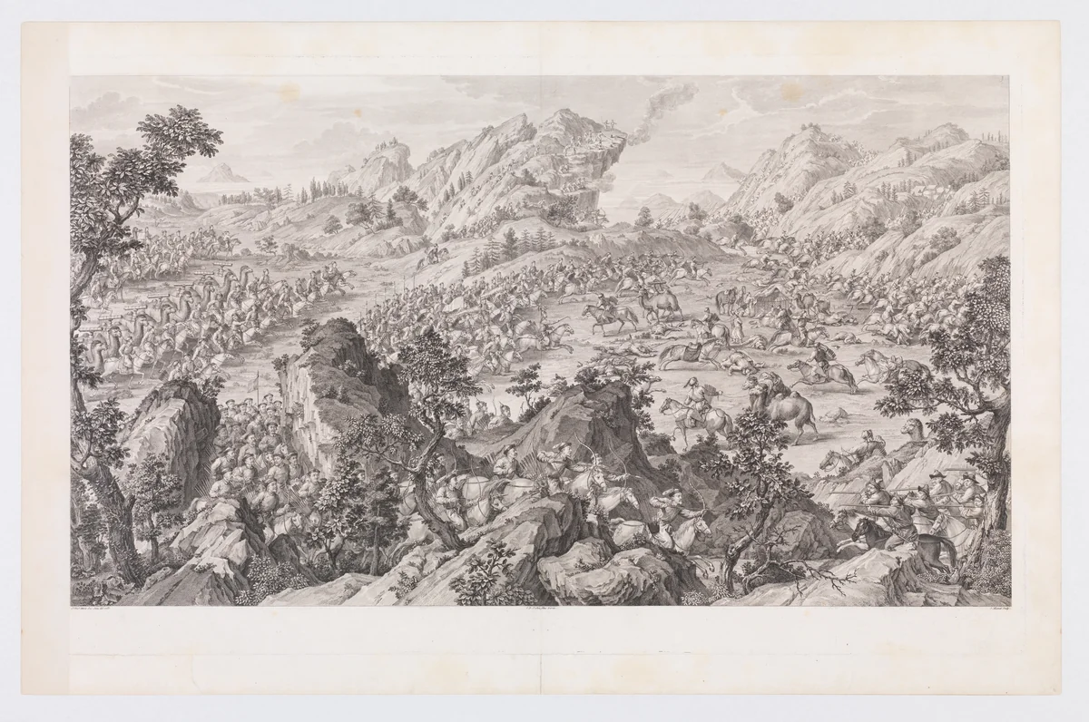 The Battle of Arcul by Benoit Louis Prevost, print, 1767-1774