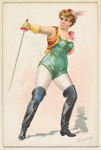 Fencing, from the Pretty Athletes series (N196) issued by Wm. S. Kimball & Co. by William S. Kimball & Company, print, 1889