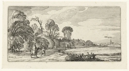 Landschap met ruiter en wandelaar op een weg bij Hillegom by anonymous, print, 1615-1652