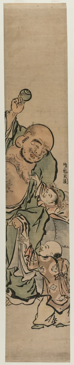Two Children Begging Hotei for a Jewel by Isoda Koryūsai, print, 1770-1779