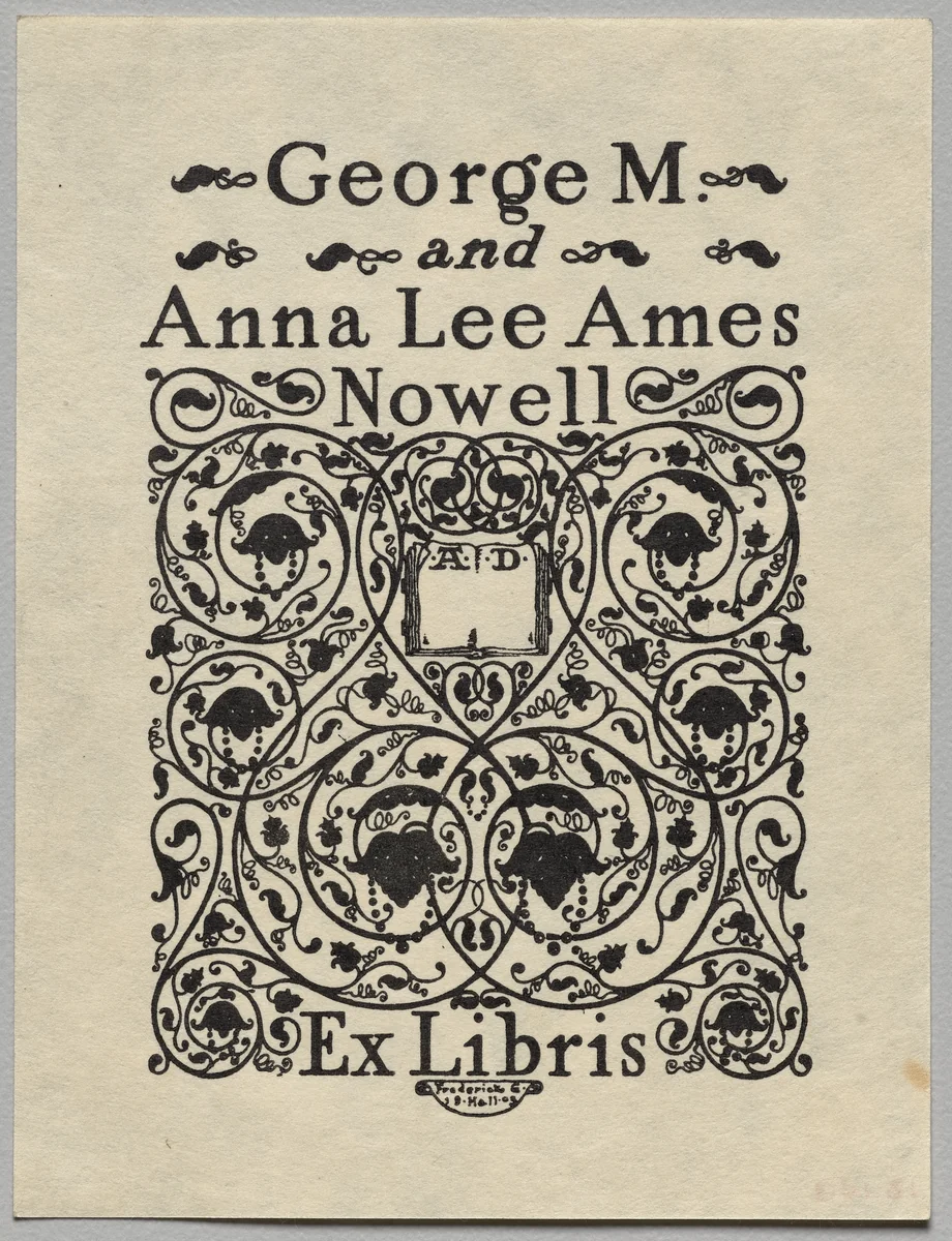 Bookplate: George M. and Anna Lee Ames Nowell, Ex Libris inscribed by Frederick Garrison Hall, print
