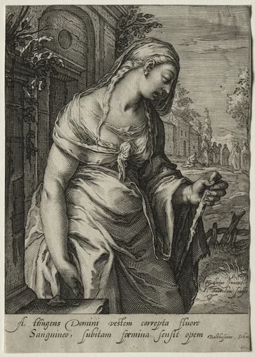 Heroines of the New Testament: The Woman with the Issue of Blood by Jan Saenredam, print, 1590-1600