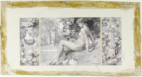 She Bathes Unseen by Will Hicock Low, drawing, 1885