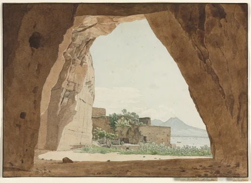 Vesuvius and the Bay of Naples from a Cave by Adolf von Heydeck, drawing, 1820