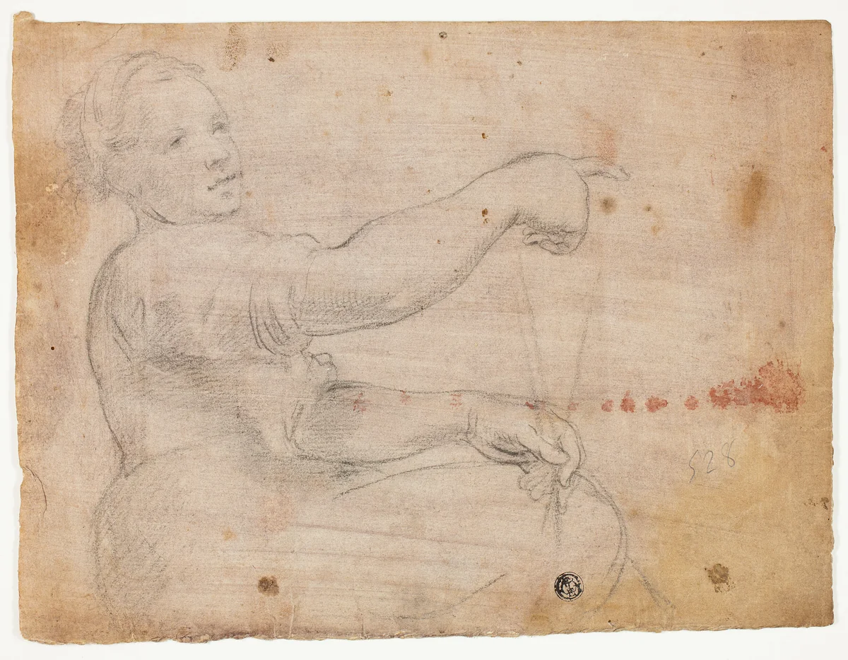 Seated Girl by Domenico Fiasella, drawing, 1600-1699