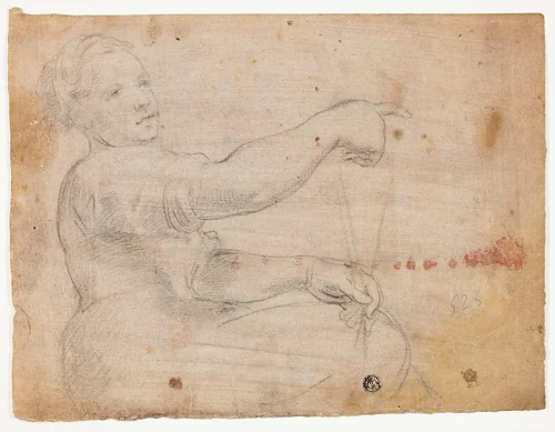 Seated Girl by Domenico Fiasella, drawing, 1600-1699