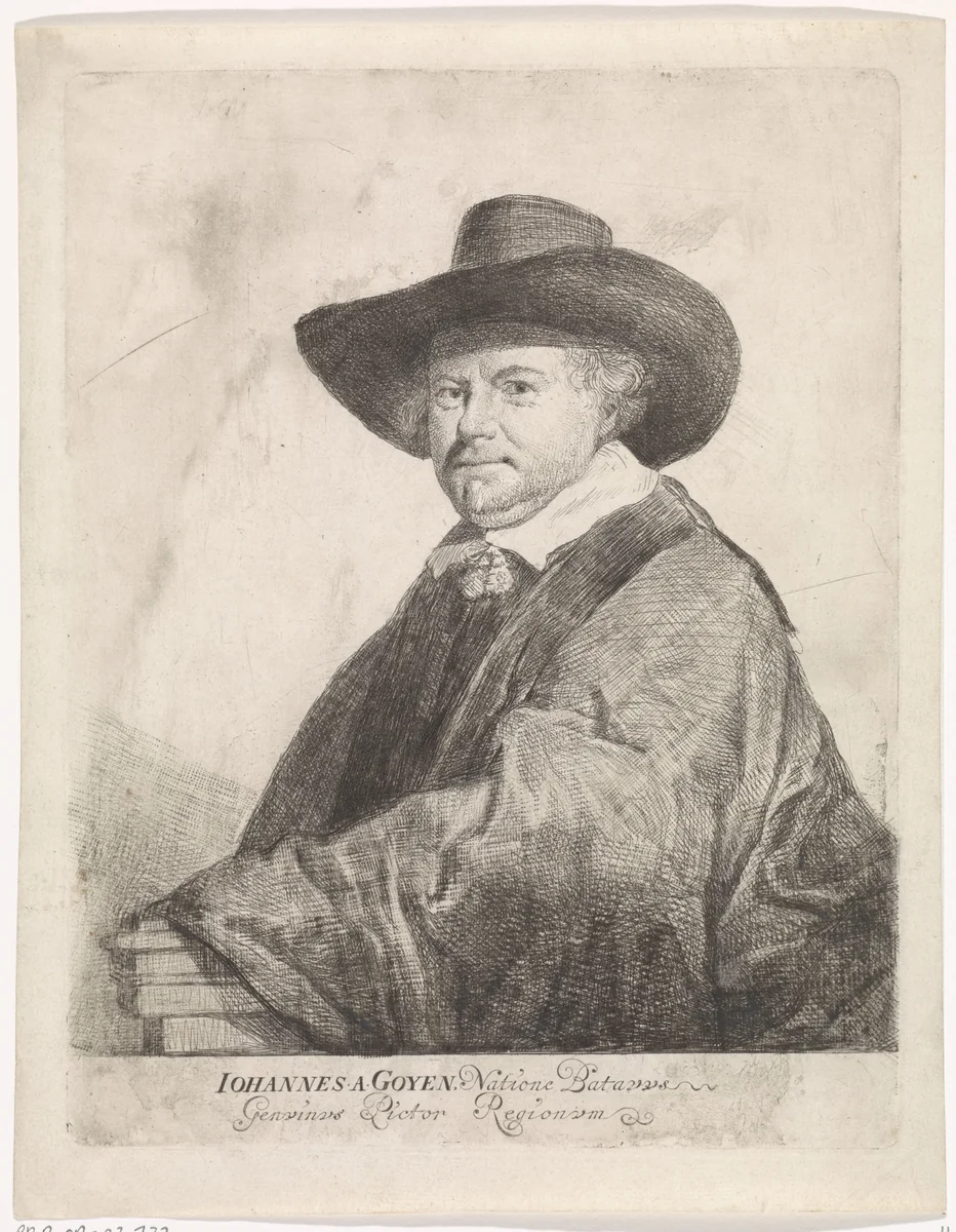 Portret van Jan van Goyen by Carel de Moor, print, 1665-1738