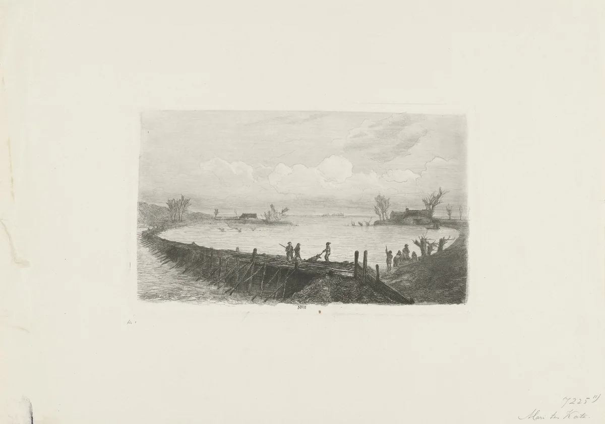 Beringing van de doorbraak te Speet, 1855 by Mari ten Kate, print, 1855-1860