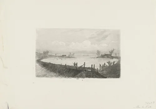 Beringing van de doorbraak te Speet, 1855 by Mari ten Kate, print, 1855-1860