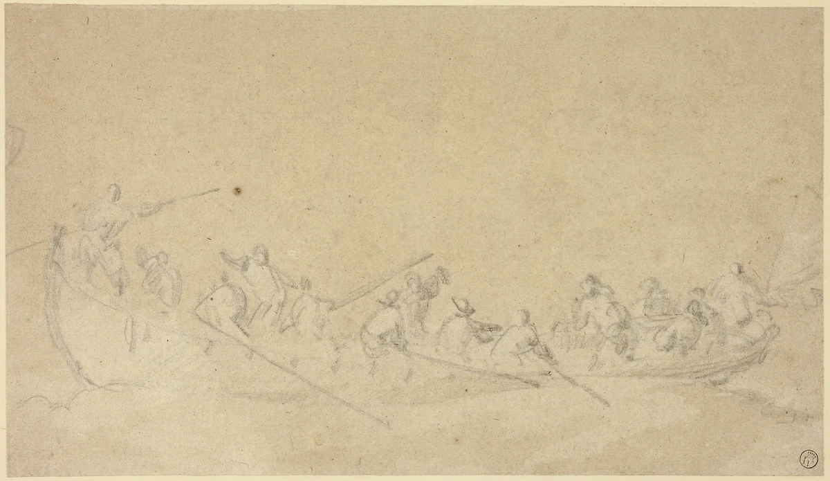 Figures in Boats by Willem van de Velde II, drawing, 1653-1707