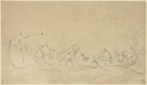 Figures in Boats by Willem van de Velde II, drawing, 1653-1707