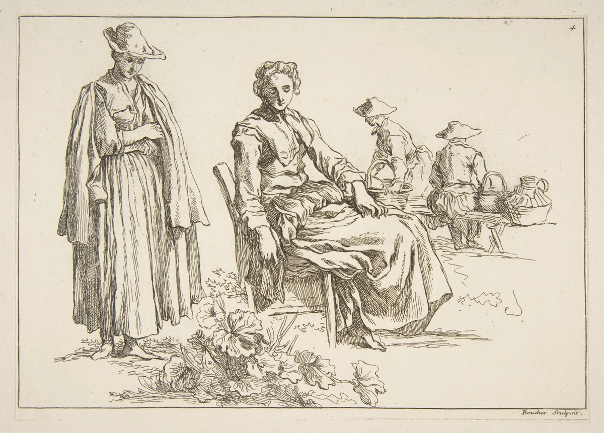 Sheet of Sketches, from "Livre d’étude d’après les desseins originaux de Blomart" by François Boucher, print, 1735