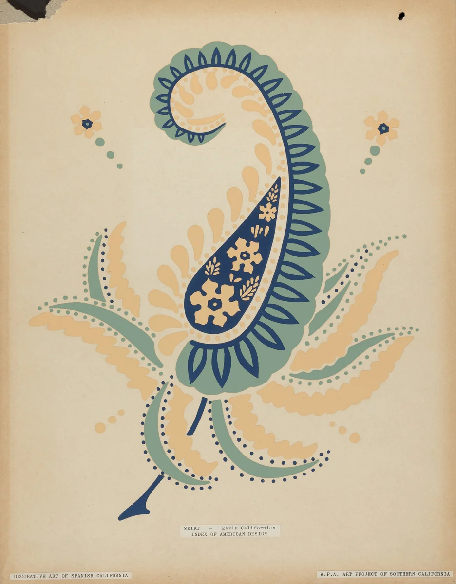 Early Californian Skirt from the portfolio "Decorative Art of Spanish California" by American 20th Century, index of american design, 1935-1942