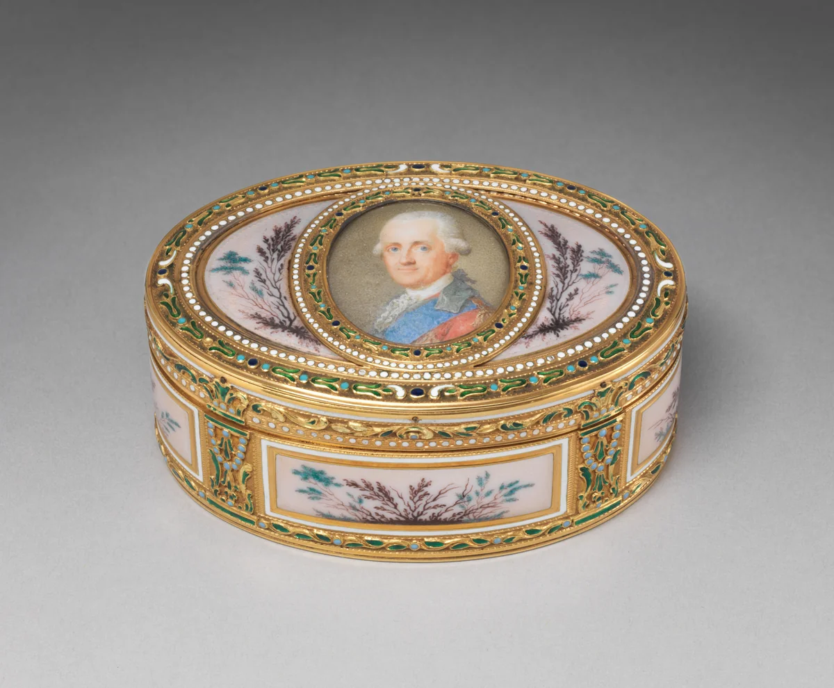 Snuffbox with portrait of a man, probably Prinz Karl von Sachsen (1733–1796) by Jean-Joseph Barrière, metalwork, 1778-1779