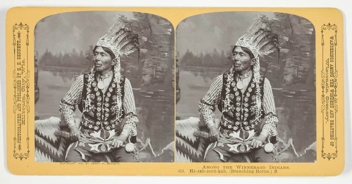 Ha-zah-zoch-kah. (Branching Horns.) B, No. 414 from the series "Among the Winnebago Indians" by Henry Hamilton Bennett, photograph, 1870-1908
