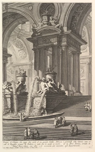 Group of columns which support two arches of a great courtyard... (Gruppo di Colonne, che regge due archi d'un grande Cortile...), from "Prima Parte di Architettura, e Prospettive" by Giovanni Battista Piranesi, print, 1745-1755