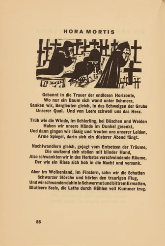 Hora Mortis (Hour of Death) (headpiece, page 56) from Georg Heym: Umbra Vitae (Georg Heym: The Shadow of Life) by Ernst Ludwig Kirchner, volume, 1924