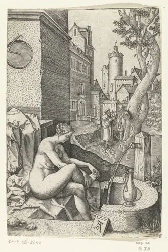Susanna en de ouderlingen by anonymous, print, 1555-1610
