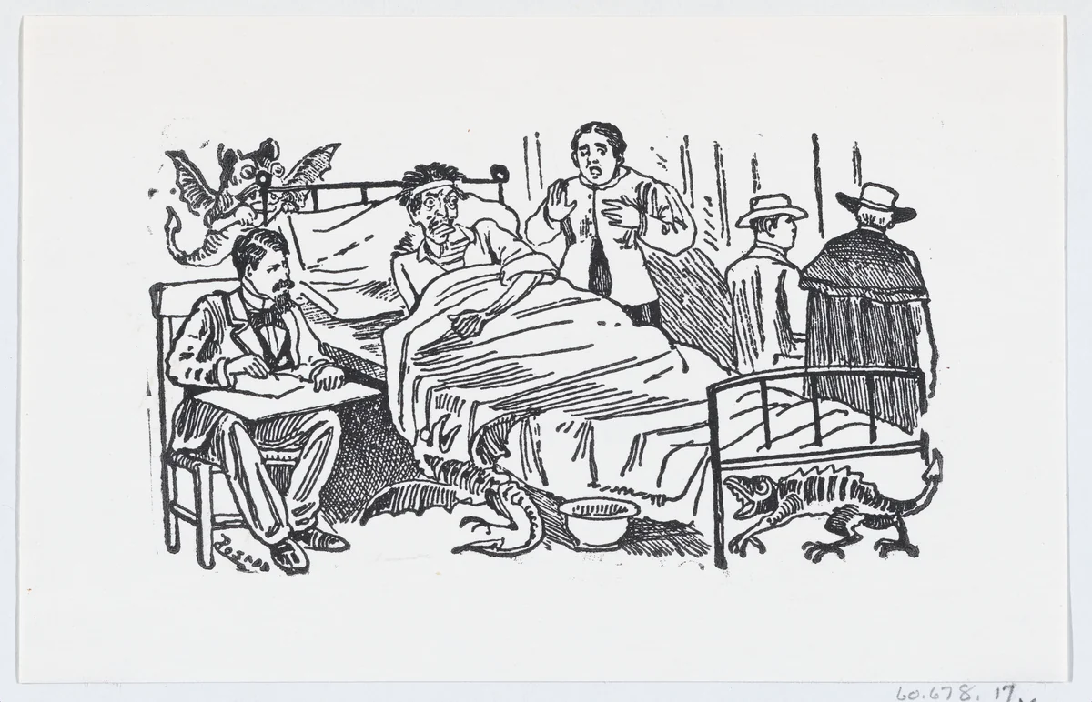 A madman having visions of monsters by José Guadalupe Posada, print, 1875-1885