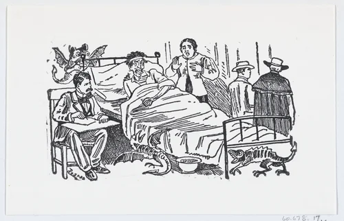 A madman having visions of monsters by José Guadalupe Posada, print, 1875-1885