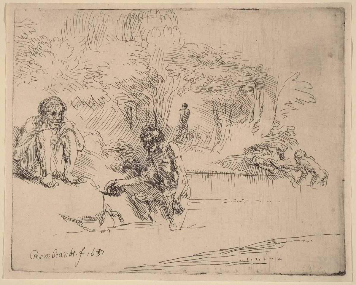 The Bathers by Rembrandt van Rijn, print, 1651