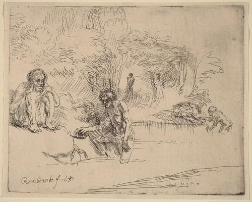 The Bathers by Rembrandt van Rijn, print, 1651