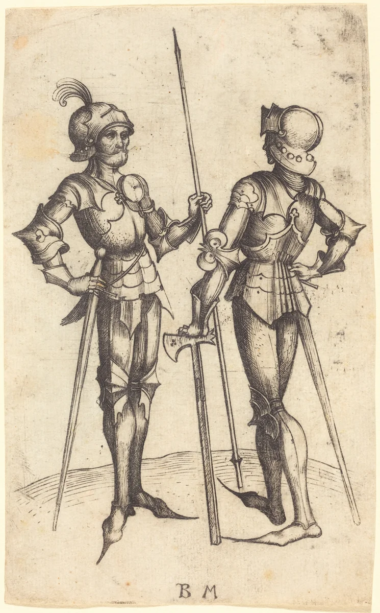 Two Men in Armour by Master BM, print, 1480-1490