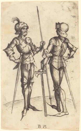 Two Men in Armour by Master BM, print, 1480-1490