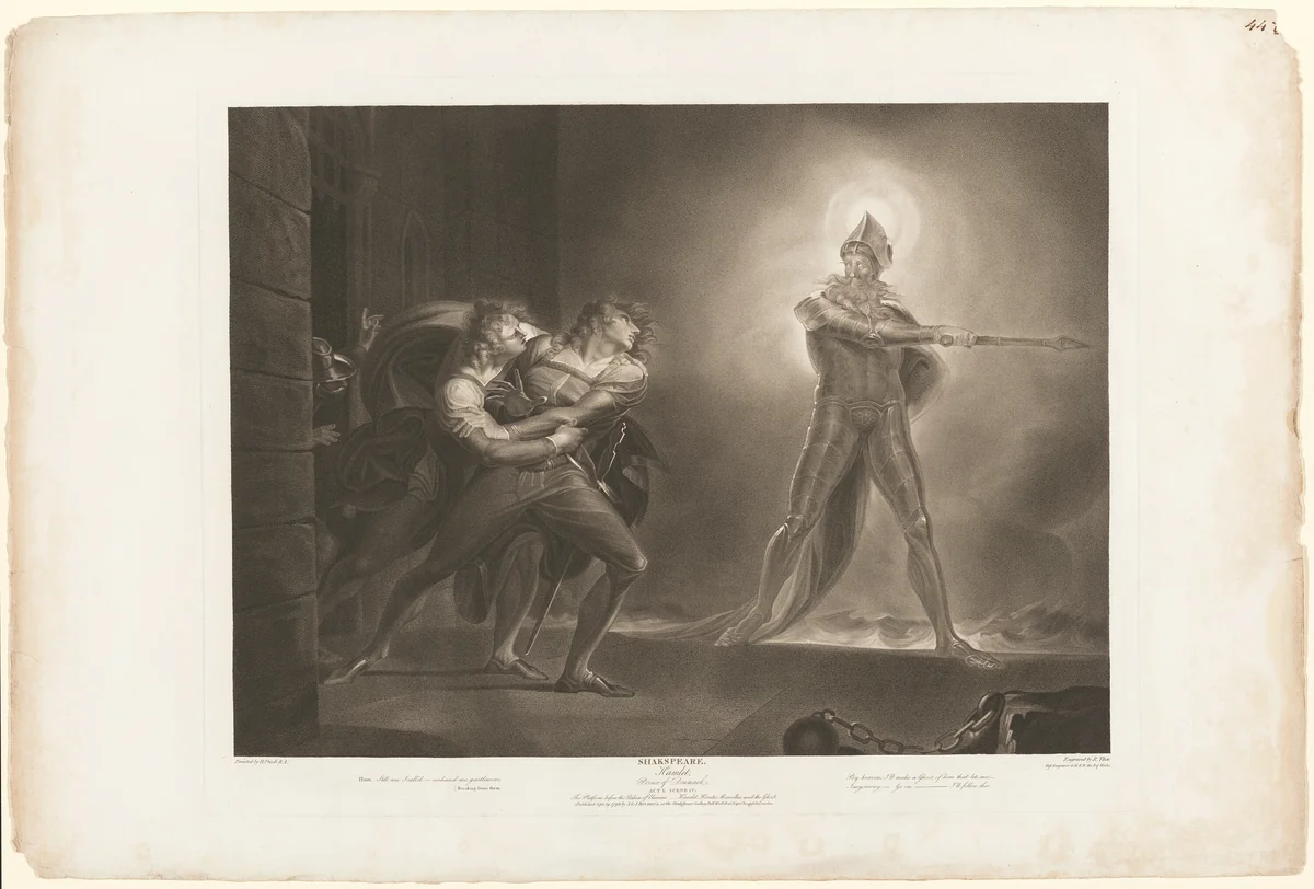Hamlet, Horatio, Marcellus and the Ghost by Robert Thew, print, 1796