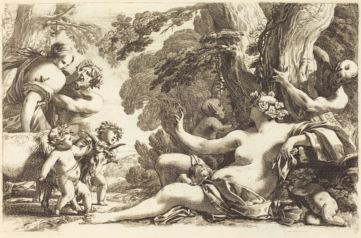 Seated Bacchante with Children by Michel Dorigny, portfolio, 1617-1665