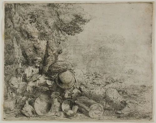 The Overloaded Donkey by Giovanni Benedetto Castiglione, print, 1629-1664