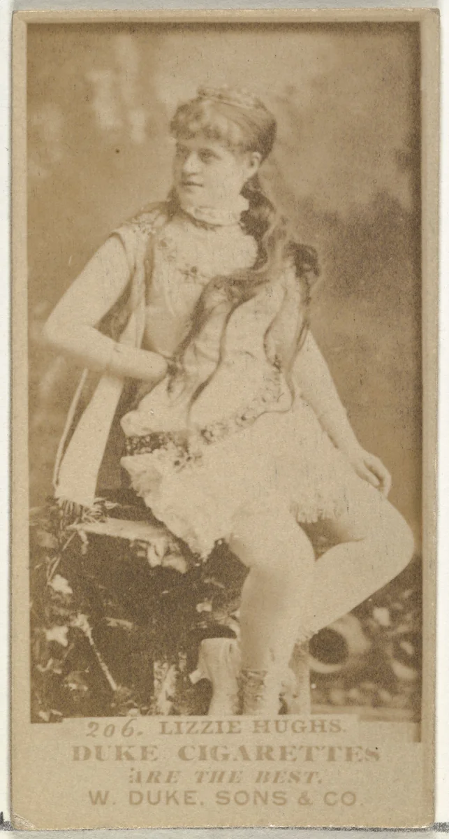 Card Number 206, Lizzie Hughs, from the Actors and Actresses series (N145-7) issued by Duke Sons & Co. to promote Duke Cigarettes by W. Duke, Sons & Co., photograph, 1880-1889