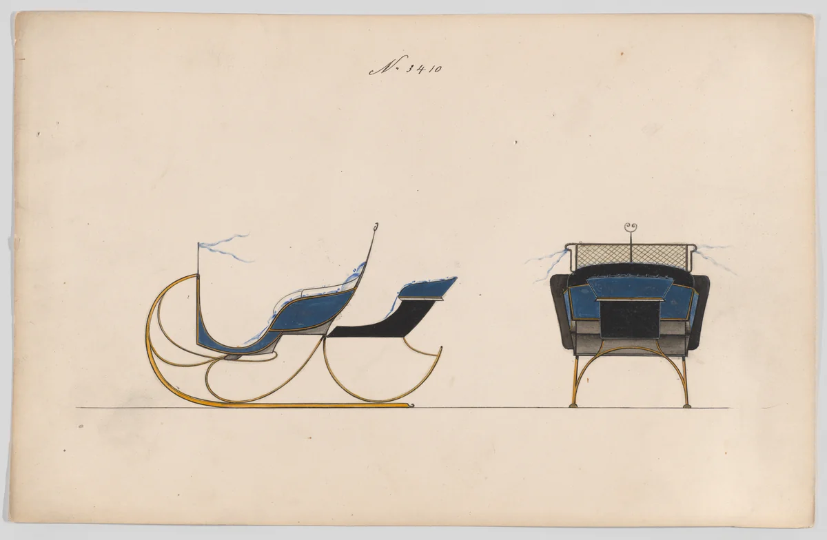 Design for Rumble Sleigh, no. 3410 by Brewster & Co., drawing, 1878