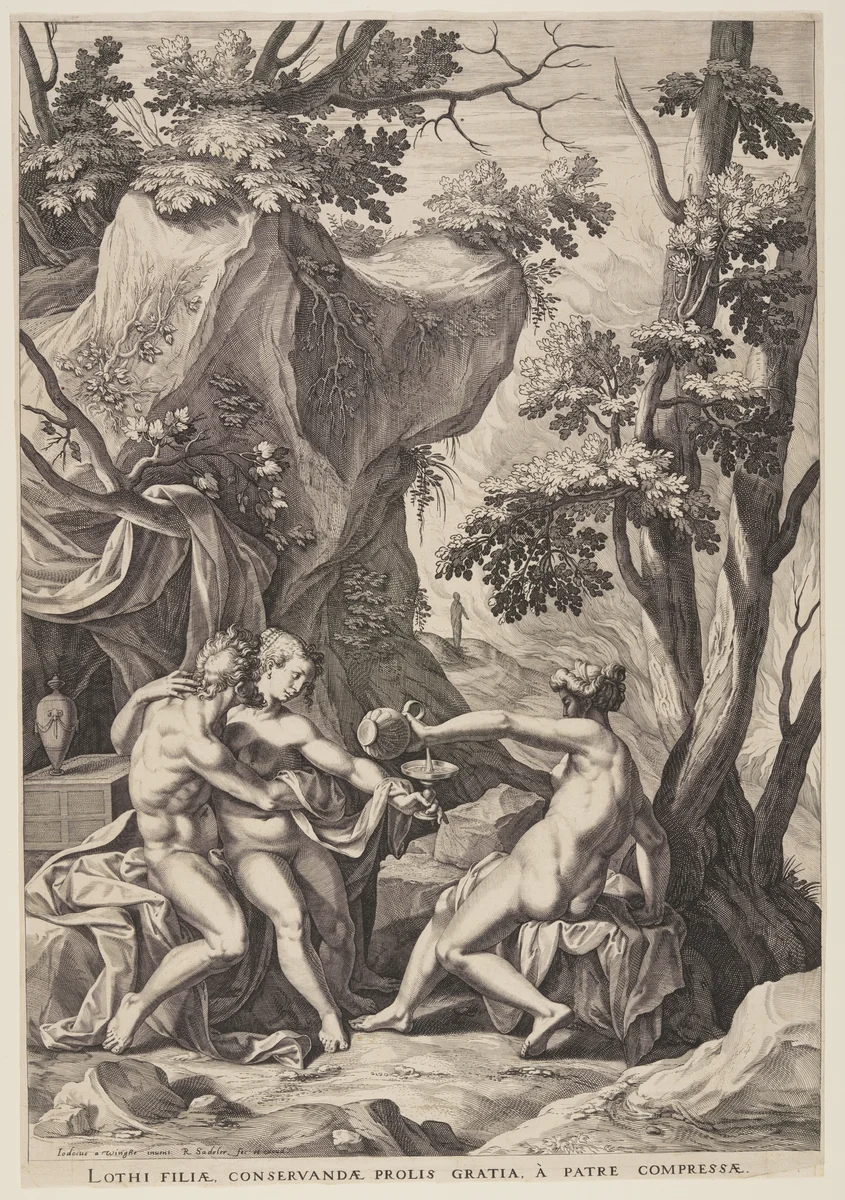 Lot and His Daughters by Raphael Sadeler I, print, 1580-1600