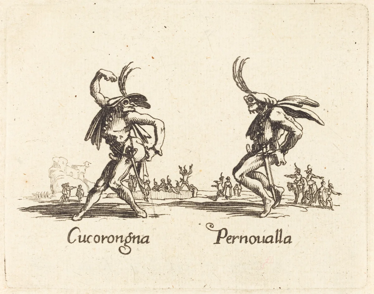 Cucorongna and Pernoualla by Jacques Callot, print, 1622-1699