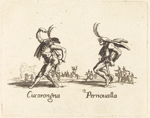 Cucorongna and Pernoualla by Jacques Callot, print, 1622-1699