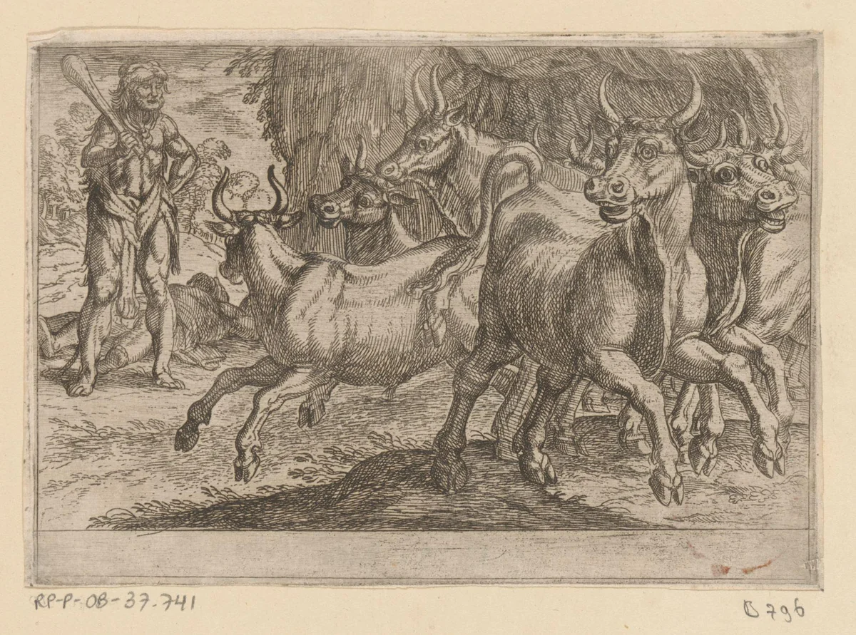 Hercules en de runderen van Geryon by Antonio Tempesta, print, 1608