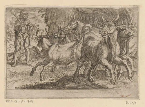 Hercules en de runderen van Geryon by Antonio Tempesta, print, 1608
