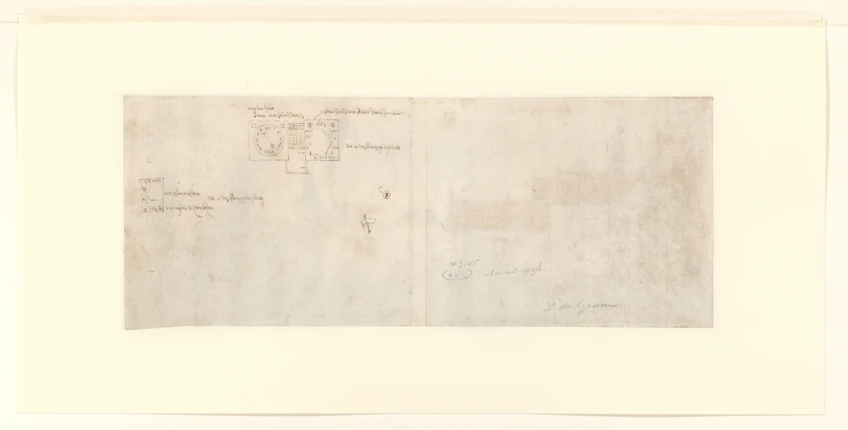 Two Clocks from Kasteel Ooij by Josua de Grave, drawing, 1682