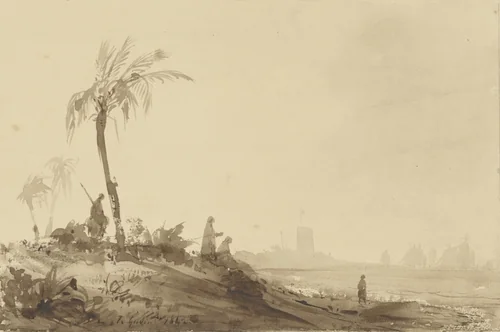 Bedoeïenen onder een palm by Théodore Gudin, drawing, 1842