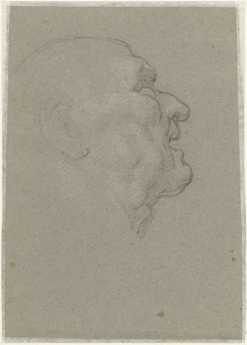 Profiel van het hoofd van een oude man by anonymous, drawing, 1610-1630