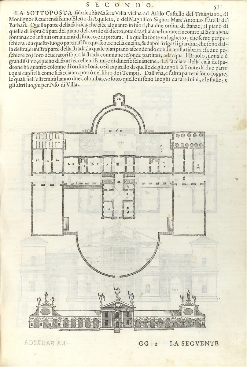 Villa Barbaro, from I quattro libri dell'architettura di Andrea Palladio (Book 2, page 51) by Andrea Palladio, book, 1570